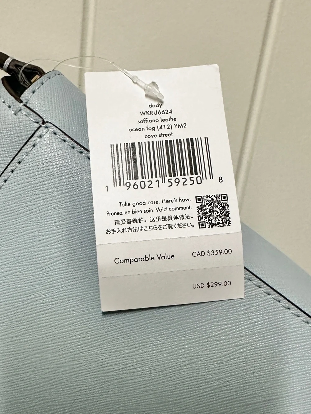 Kate Spade Ocean Fog Pale Blue Cove Street Dody Crossbody Purse